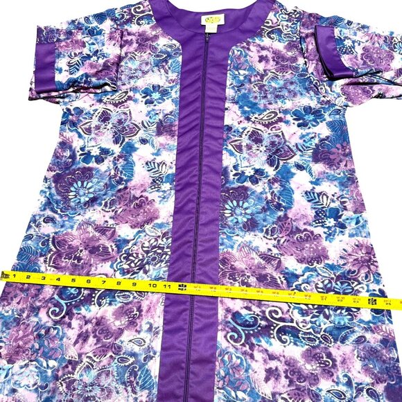 VTG Purple Floral Silky Long-Sleeve Robe Loungewear Zipper Pockets Size L Womens - Picture 11 of 14